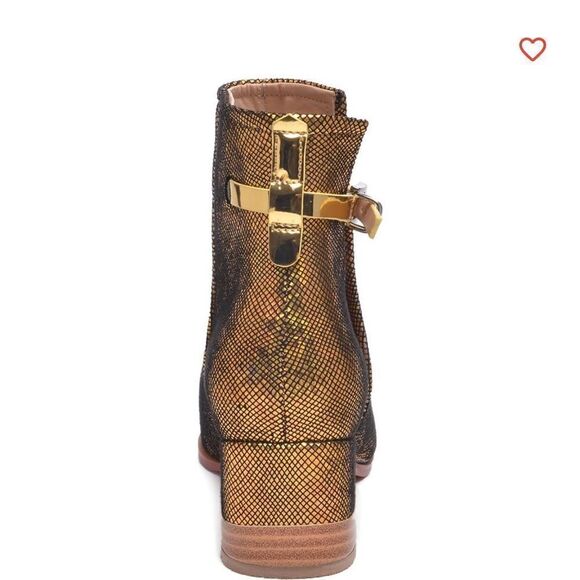 RJS Peep Open Toe Sandals Boot Cut Out Ankle Bootie Gold Sequins 10.5 EUC - Picture 5 of 10